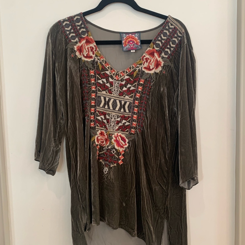 Embroidered Olive Tunic Top